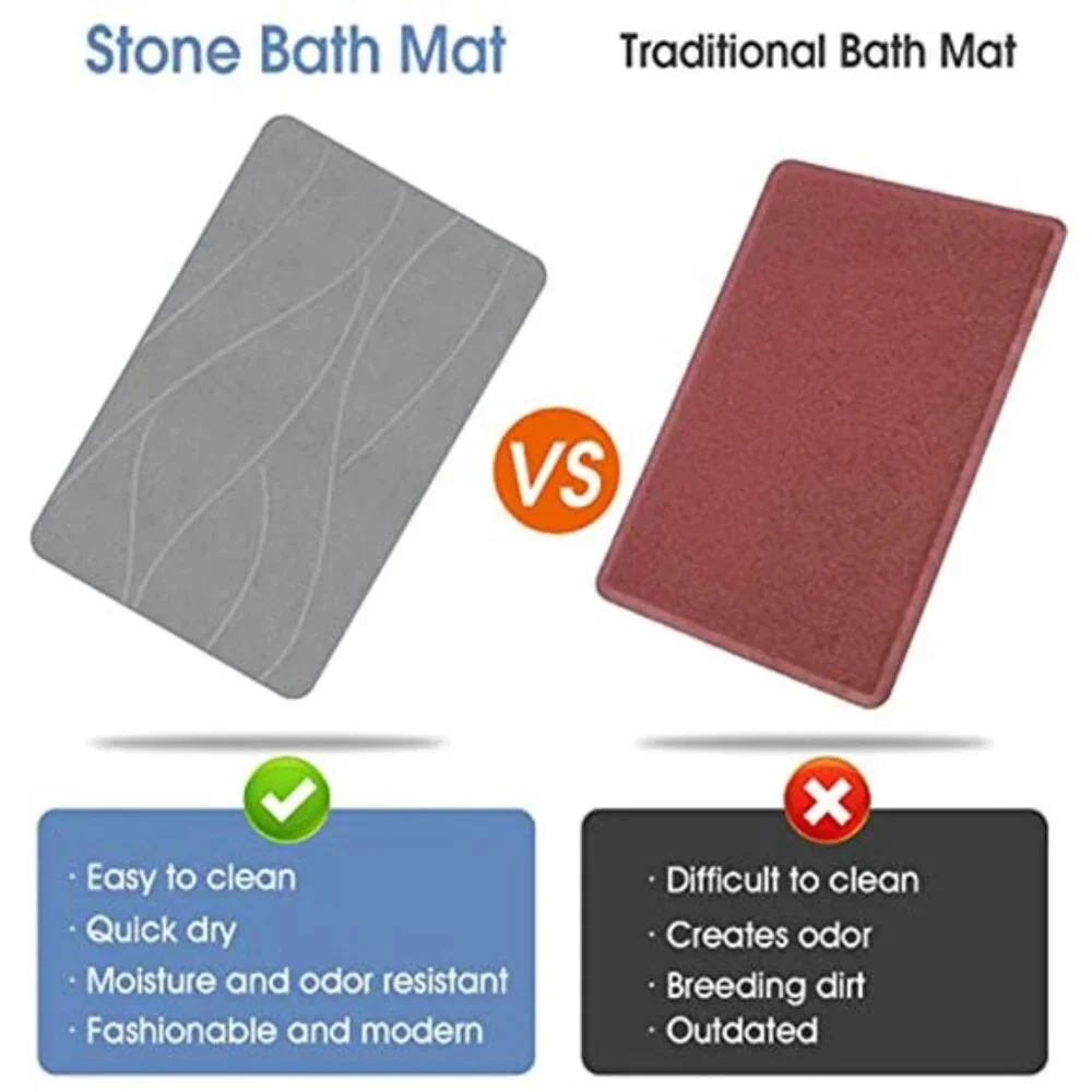 Stone Bath Mat Diatomaceous Earth Quick Dry Non Slip Absorbent Bathroom Mat